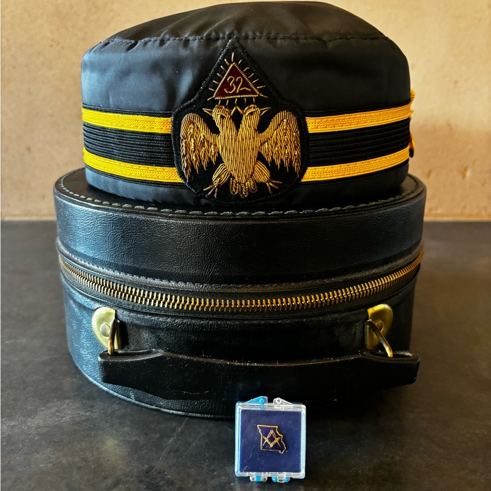Vintage Masonic Hat, Box and Pin